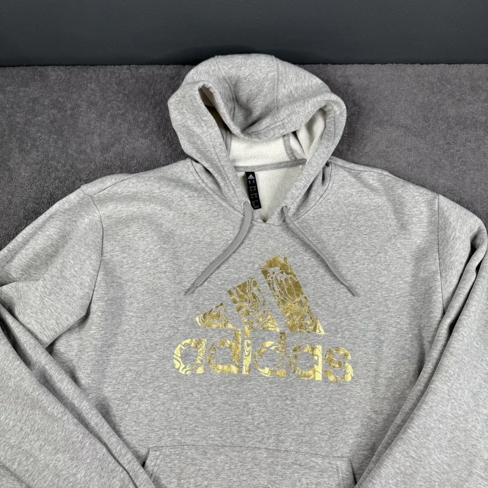 Adidas Sweater Mens Size 2XL Gray Casual Pullover Hoodie Sweatshirt - Picture 2 of 7